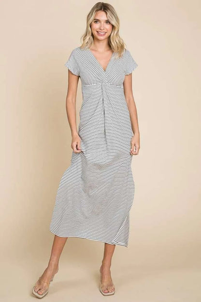 Full Size Striped Twisted Detail Dress in Black - product view 1