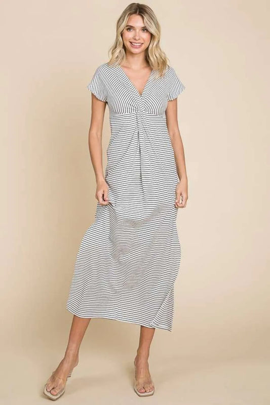 Full Size Striped Twisted Detail Dress in Black - product view 1