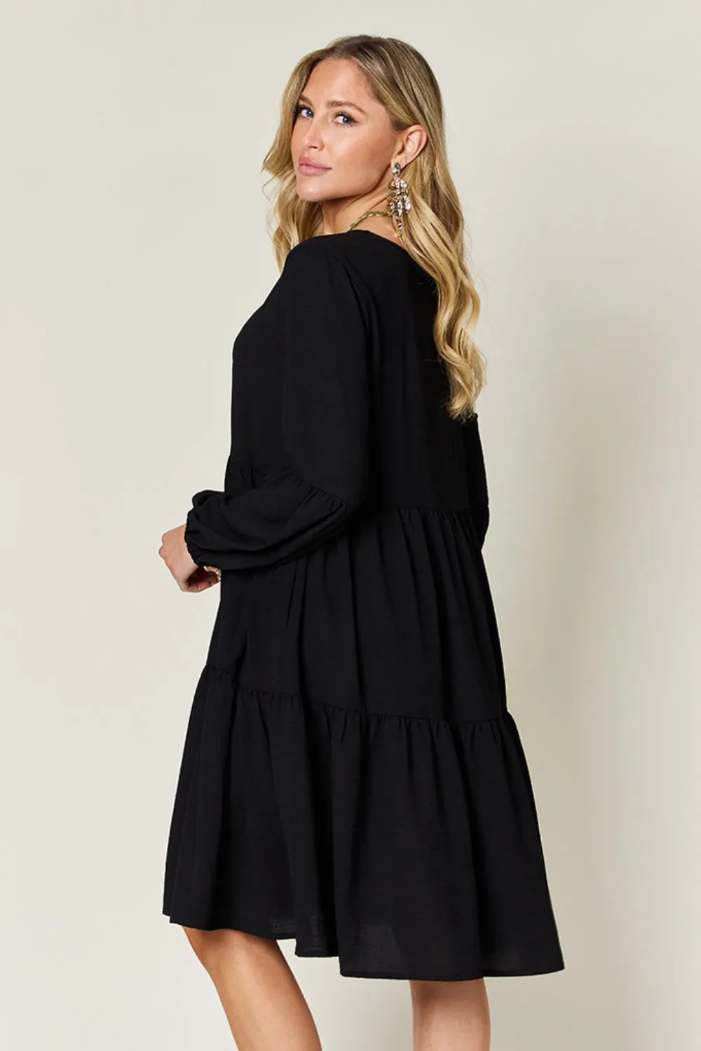 Full Size V-Neck Balloon Sleeve Tiered Dress with Pockets in Light Green, Pink and more - product view 23