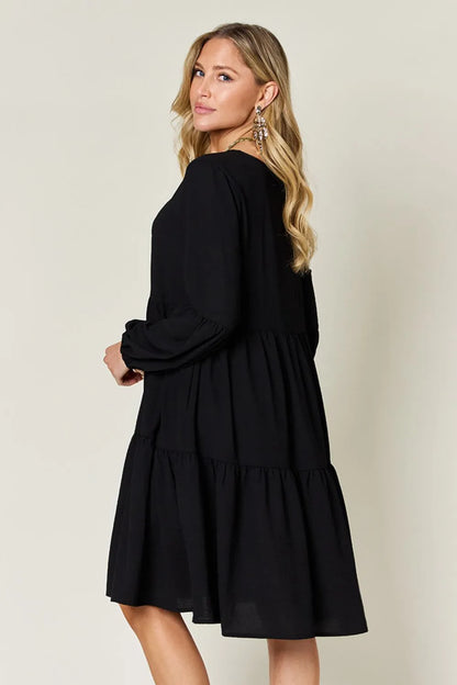 Full Size V-Neck Balloon Sleeve Tiered Dress with Pockets in Light Green, Pink and more - product view 23