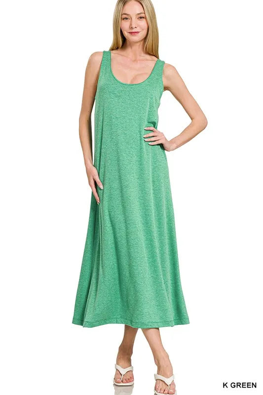 French Terry Twisted Strap Midi Dress - K Green - product view 1