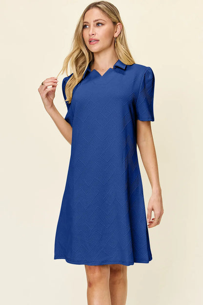 Full Size Texture Collared Neck Short Sleeve Dress in White, Lavender and more - product view 28