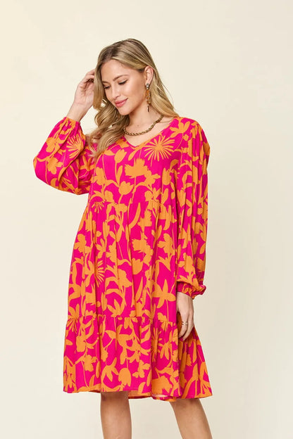 Full Size Printed Ruffle Hem Dress with Pocket in Dark Green, Lavender and more - product view 22