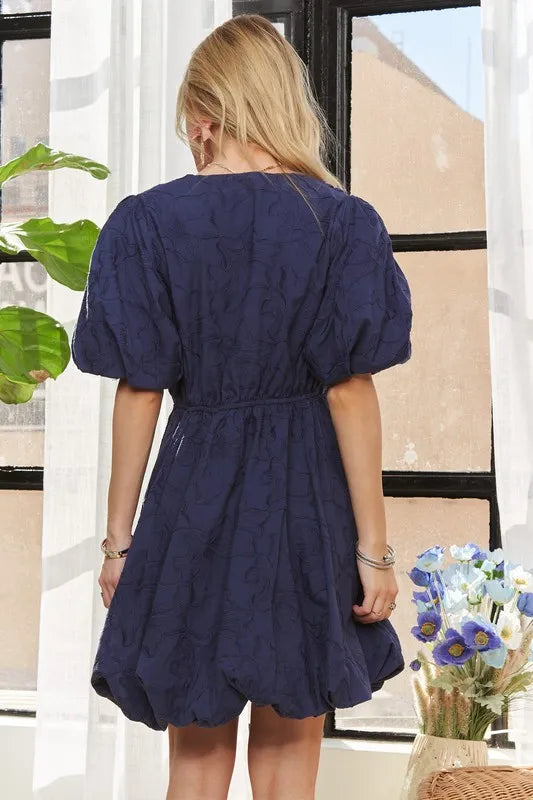 Puff Sleeve Floral Dress - Royal Blue - product view 3