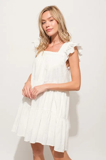 Origami Pleating Ruffled Sleeve Tiered Dress in Off White - product view 4