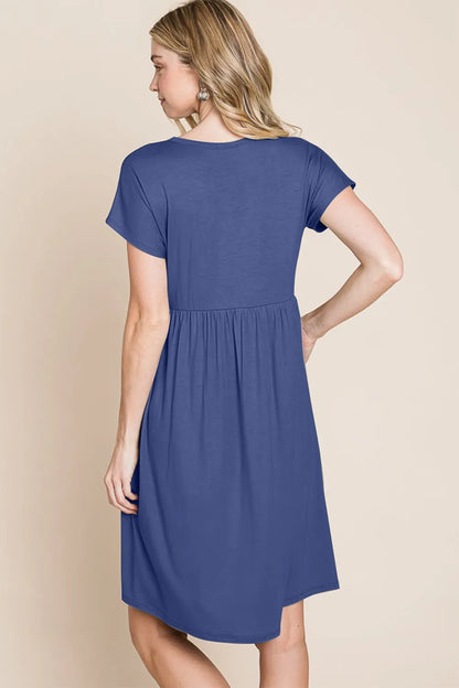 V-Neck Short Sleeve Dress - Blue - product view 2