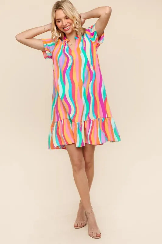 Tiered Woven Ruffle Hem Dress in Yellow/Green/Fuchsia - product view 7