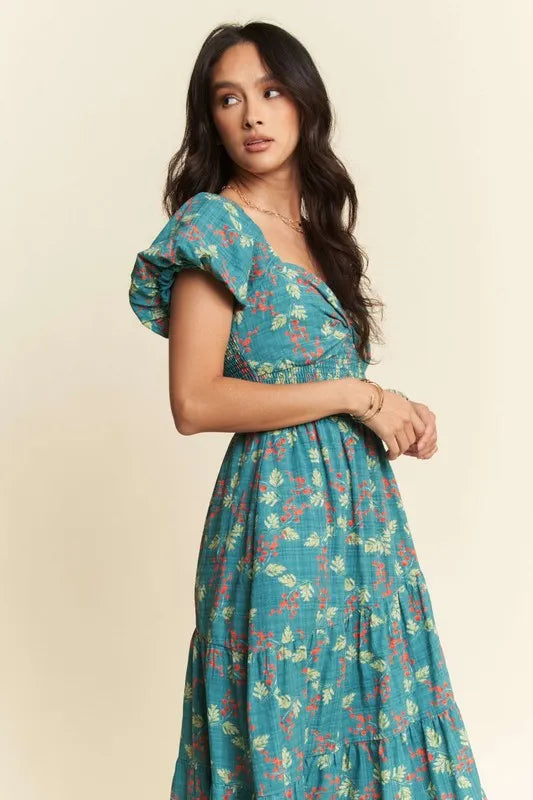 Lightweight Sweetheart Neck Textured Tiered Maxi Dress in Teal Green - product view 9