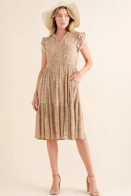 Boho Printed Tiered Maxi Dress in Taupe - product view 5
