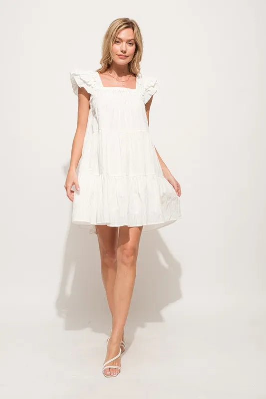 Origami Pleating Ruffled Sleeve Tiered Dress in Off White - product view 10