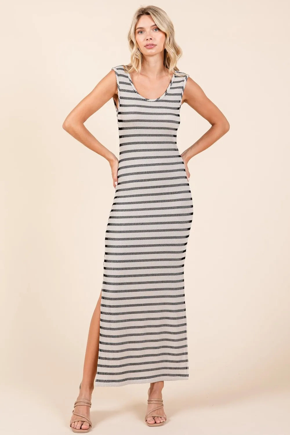 Striped Scoop Neck Sleeveless Maxi Dress in Ivory - product view 6