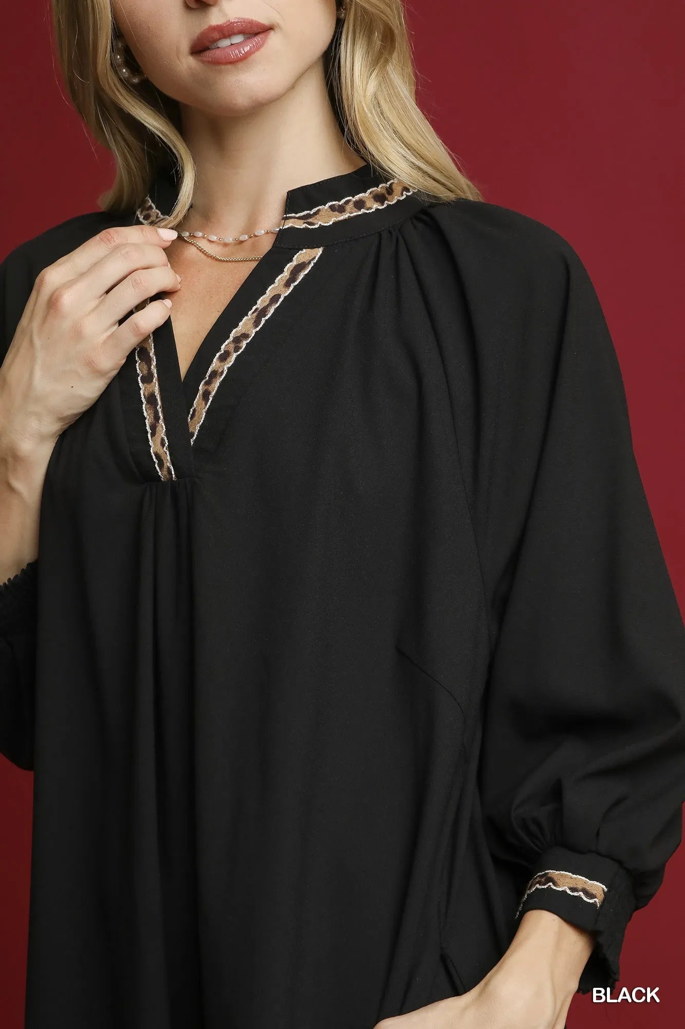 Notched Shift Dress with Trim Detail - Black - product view 4