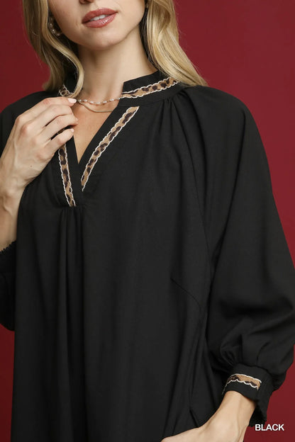 Notched Shift Dress with Trim Detail - Black - product view 4