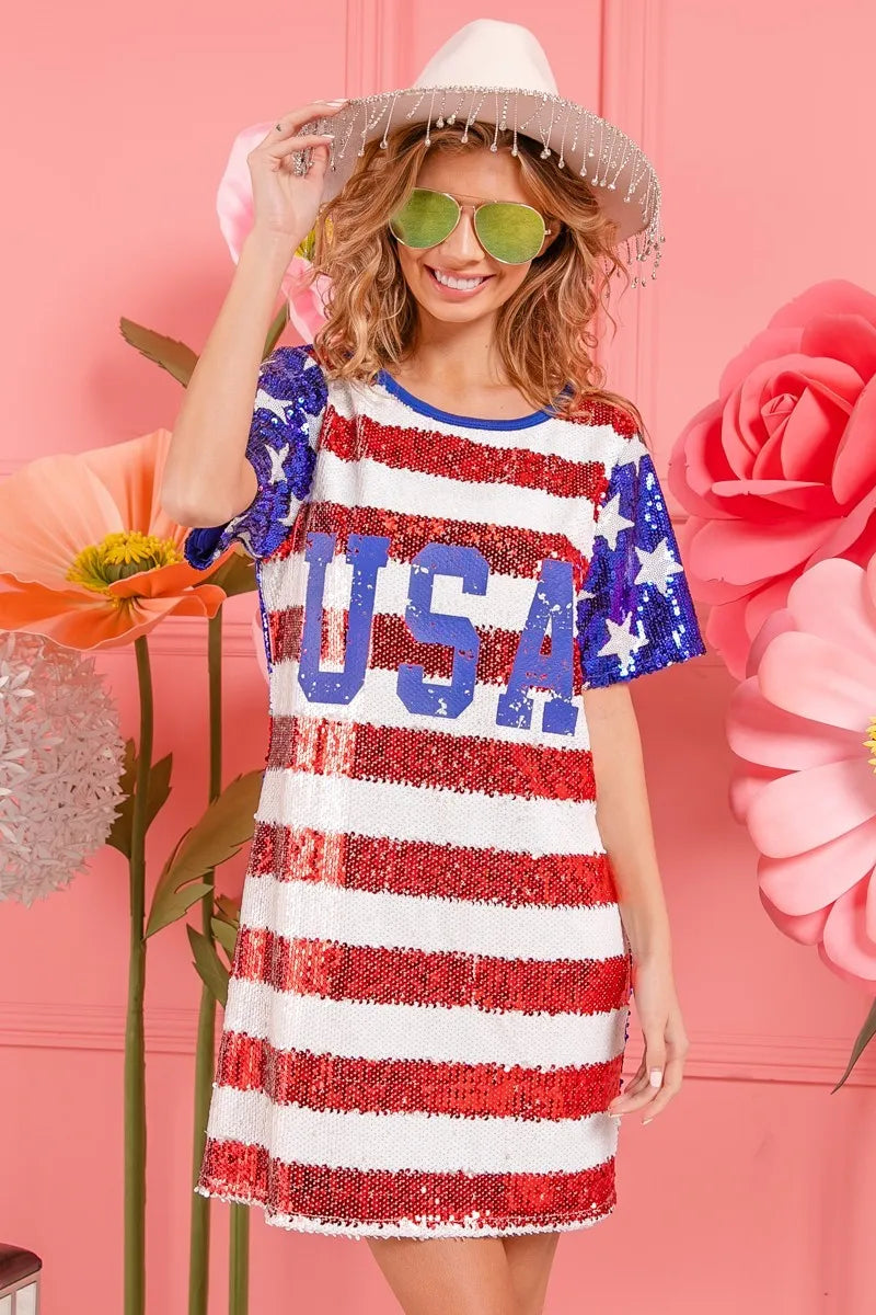 American Flag Theme Usa Print Sequin Dress - product view 4