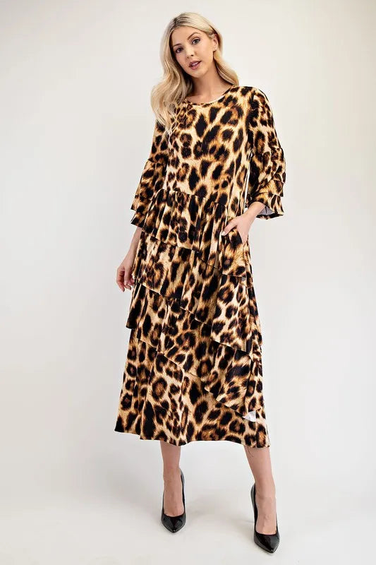 Full Size Leopard Asymmetrical Ruffle Midi Dress Plus Size - product view 3