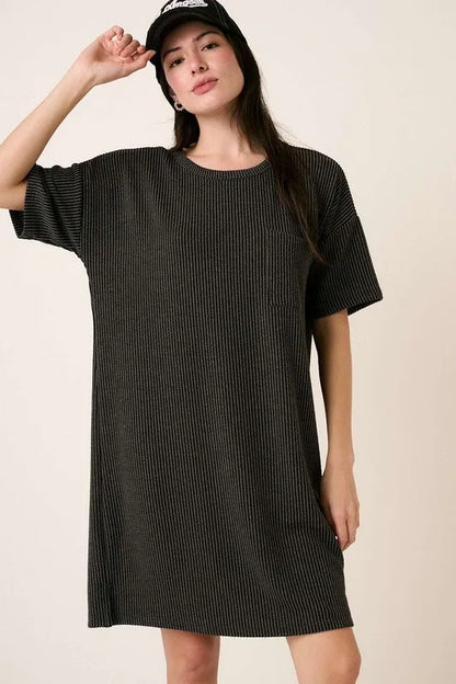 Urban Rib Knit Short Sleeve Tee Dress - Charcoal - product view 1