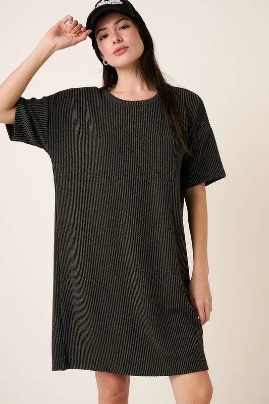 Urban Rib Knit Short Sleeve Tee Dress - Charcoal - product view 1