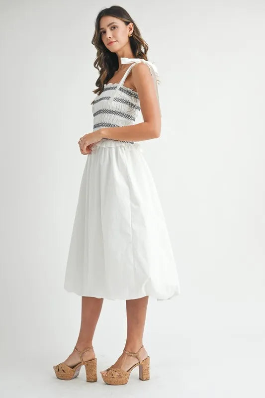 Smocked Bodice Bubble Midi Dress in Off White - product view 5