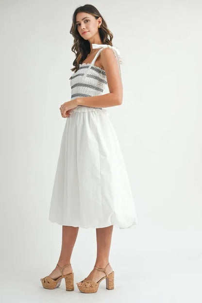 Smocked Bodice Bubble Midi Dress in Off White - product view 5