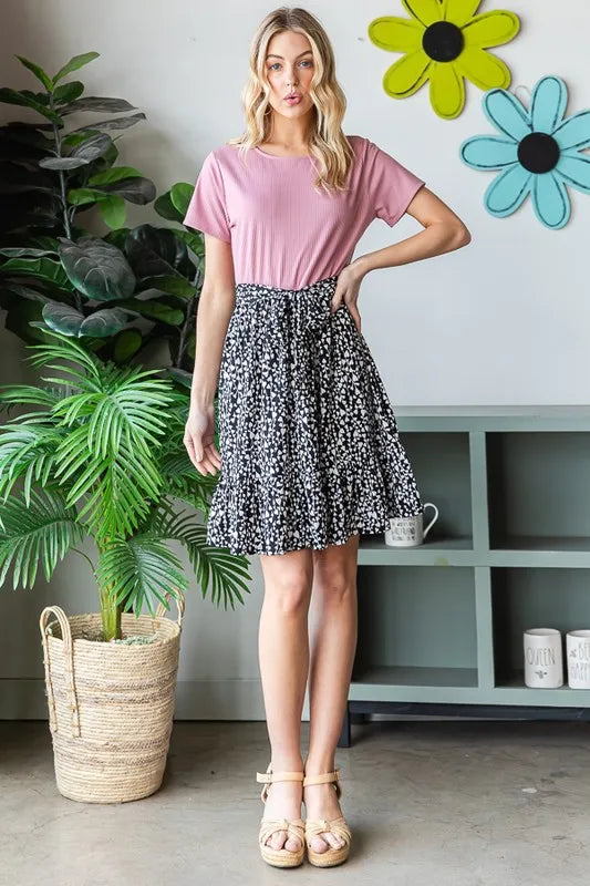 Full Size Short Sleeve Solid And Animal Print Mini Dress Plus Size in Mauve - product view 12