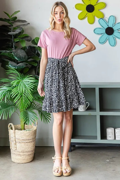Full Size Short Sleeve Solid And Animal Print Mini Dress Plus Size in Mauve - product view 12