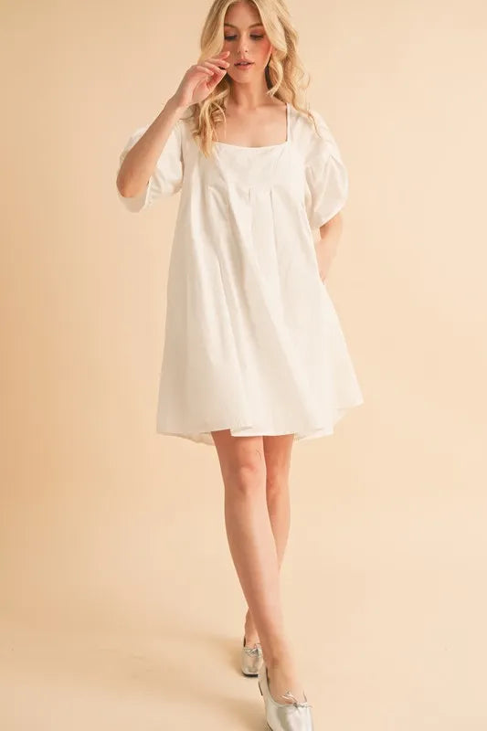Square Neck Babydoll Dress with Pockets - White - product view 8