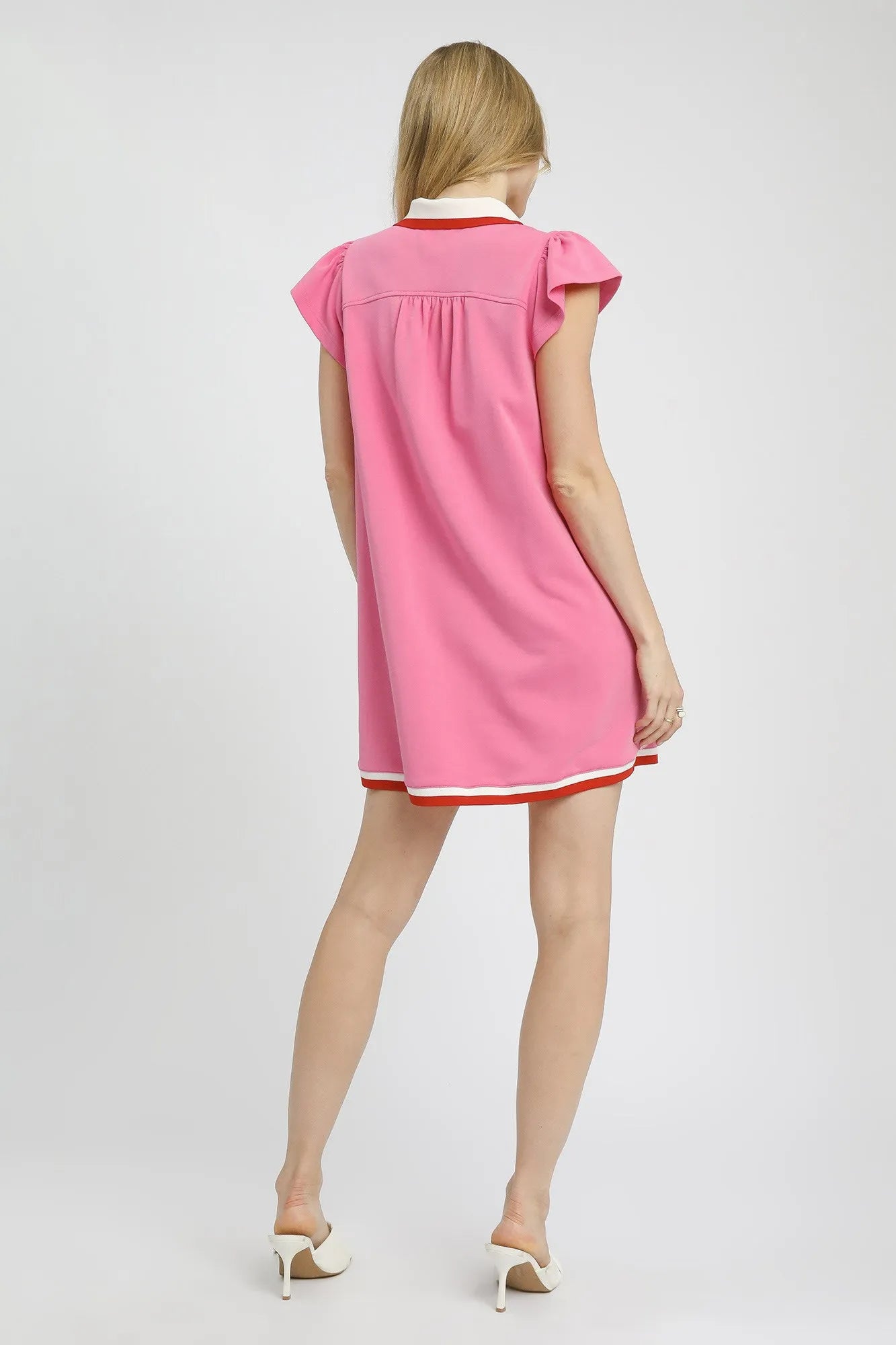 Contrast Trim Cap Sleeve Mini Dress - Pink - product view 4