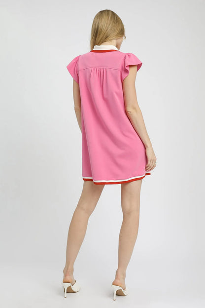 Contrast Trim Cap Sleeve Mini Dress - Pink - product view 4