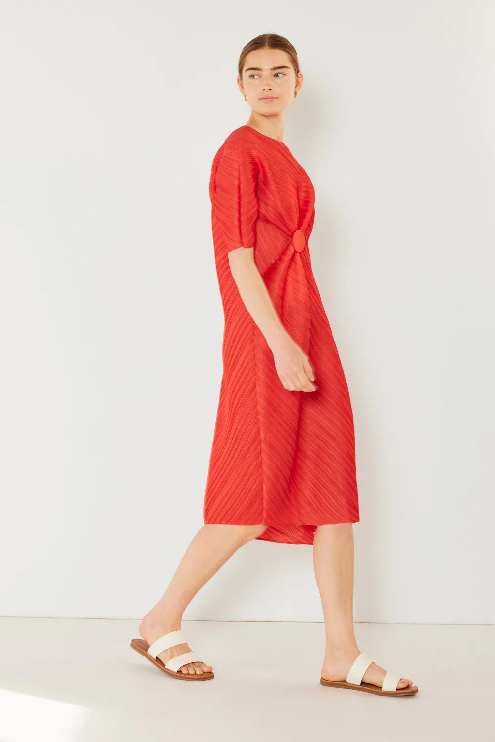 Pleated Dolman Sleeve Dress in Brown Khaki, Deep Orange and more - product view 10