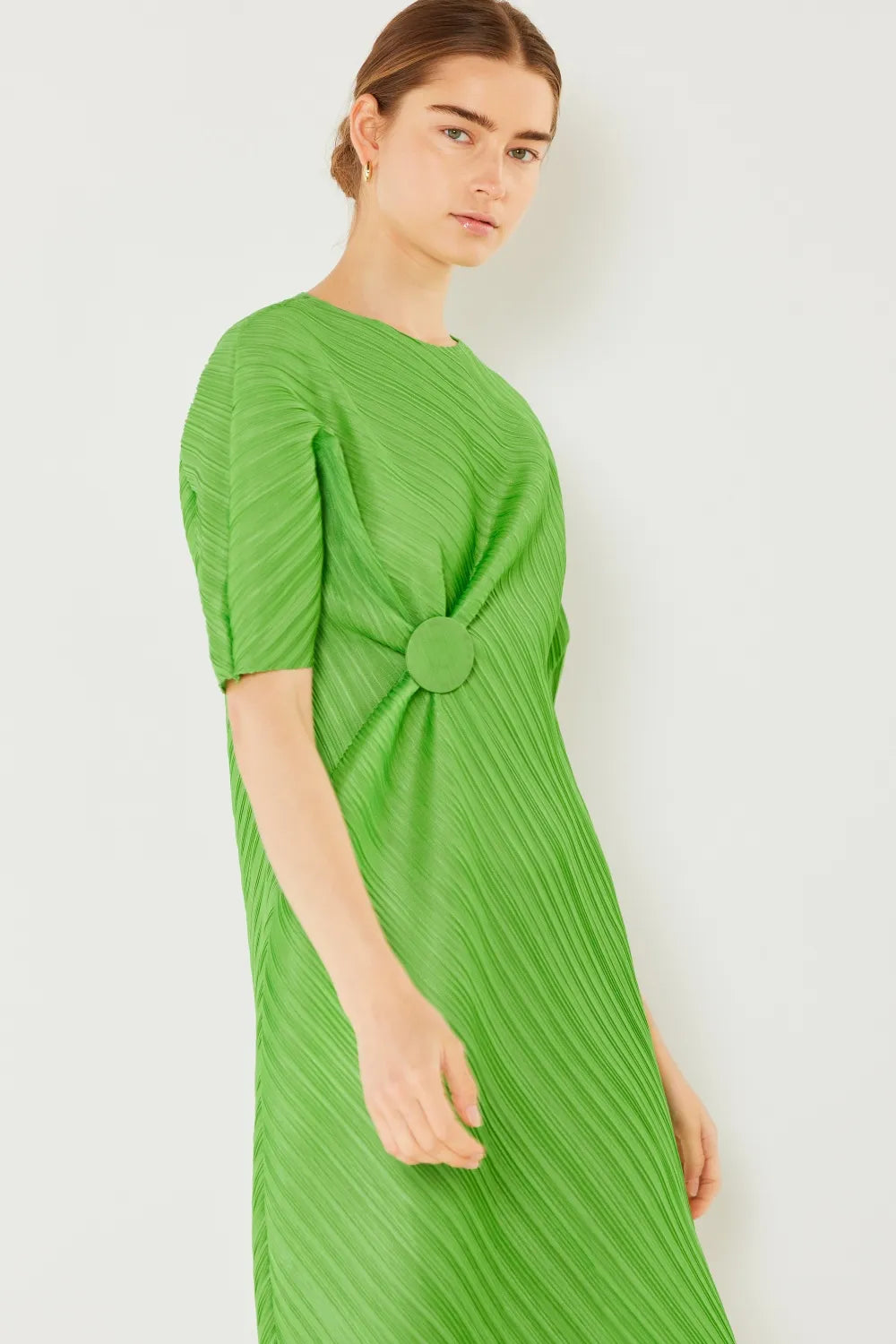 Pleated Dolman Sleeve Dress in Brown Khaki, Deep Orange and more - product view 15