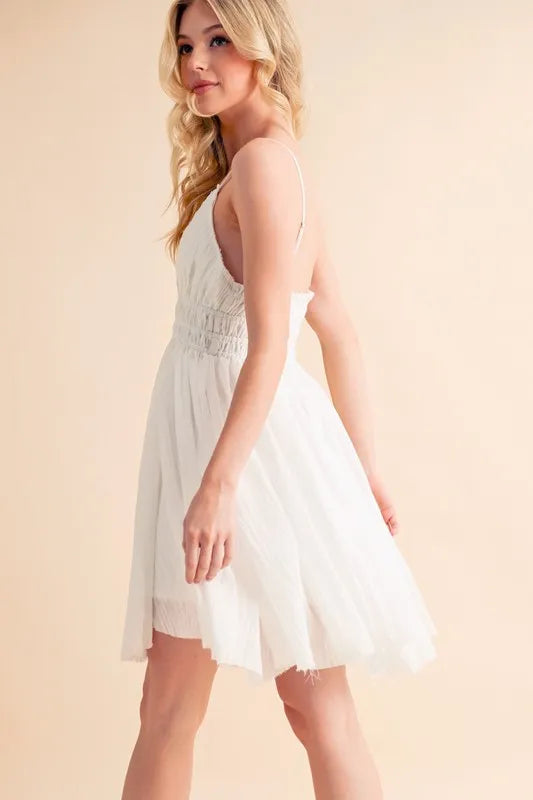 Lace Detail Mini Cami Dress - White - product view 10