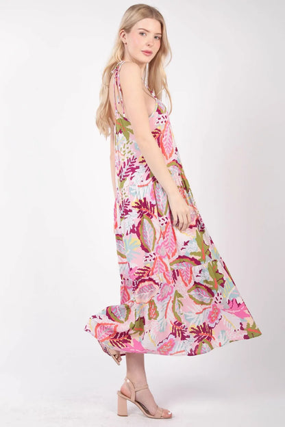Tropical Printed Cami Midi Dress in Pink Mix - product view 3
