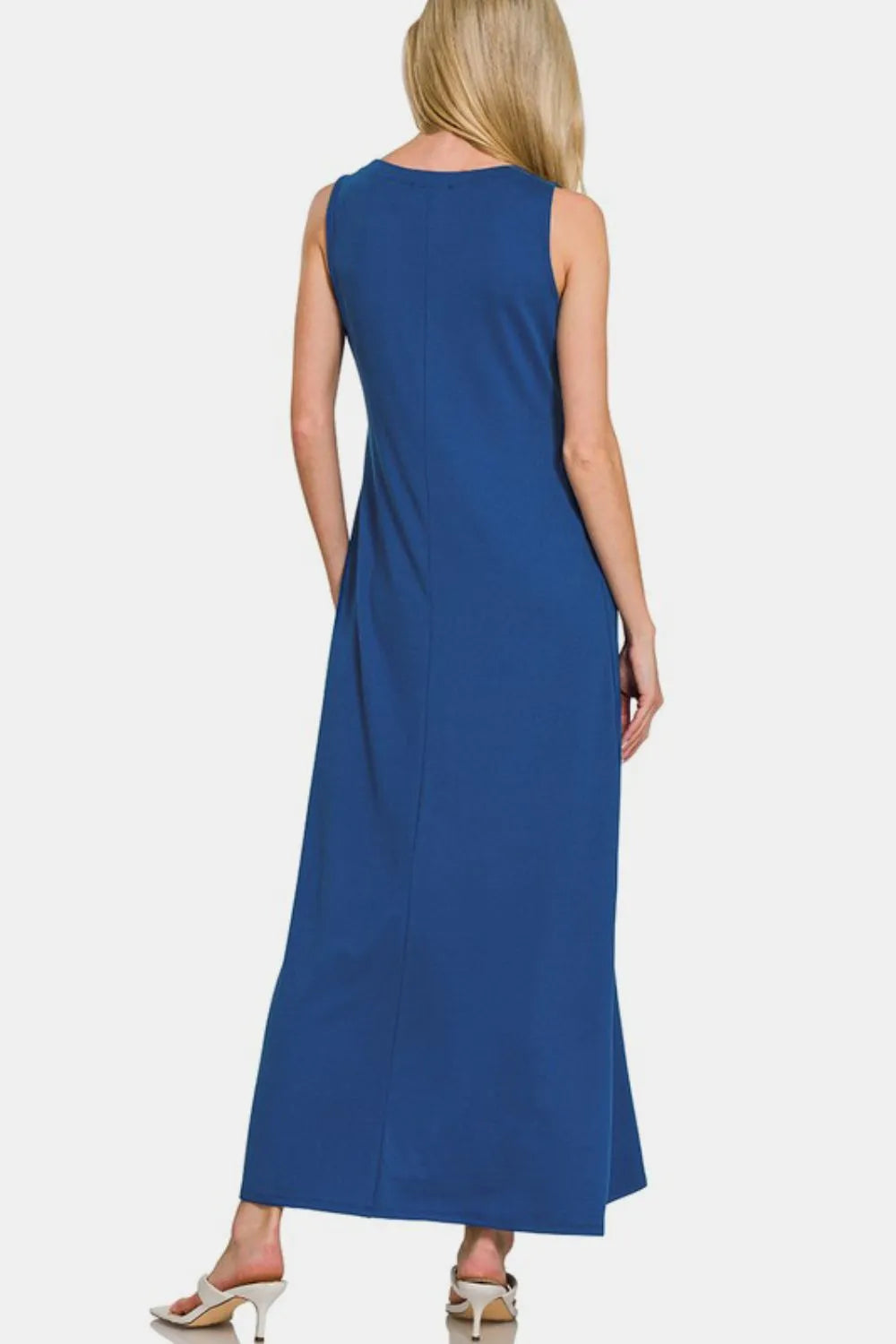 Scoop Neck Wide Strap Tank Dress - Navy - product view 2