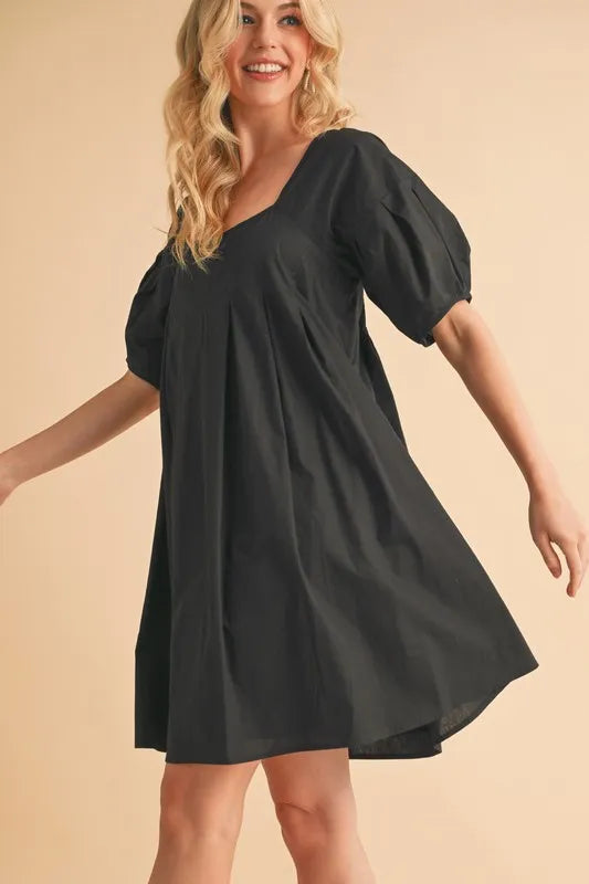 Square Neck Babydoll Dress with Pockets - Black - product view 8