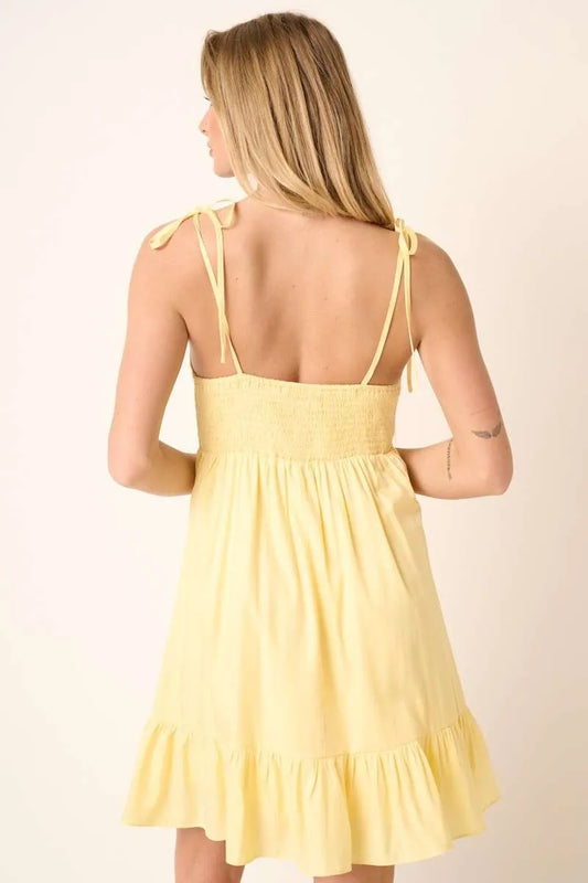 Ruched Detail Spaghetti Tie Mini Dress - Yellow - product view 2