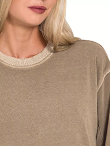 Soft Fleece Pigment Dye Sweatshirts Dress - Mocha - product view 3