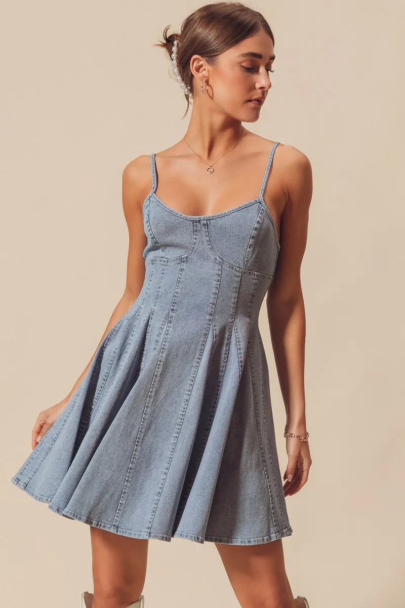 A Line Fit and Flare Denim Mini Dress - product view 9