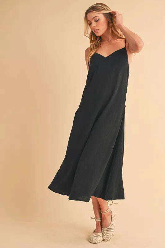 Side Button Midi Cami Dress - Black - product view 3