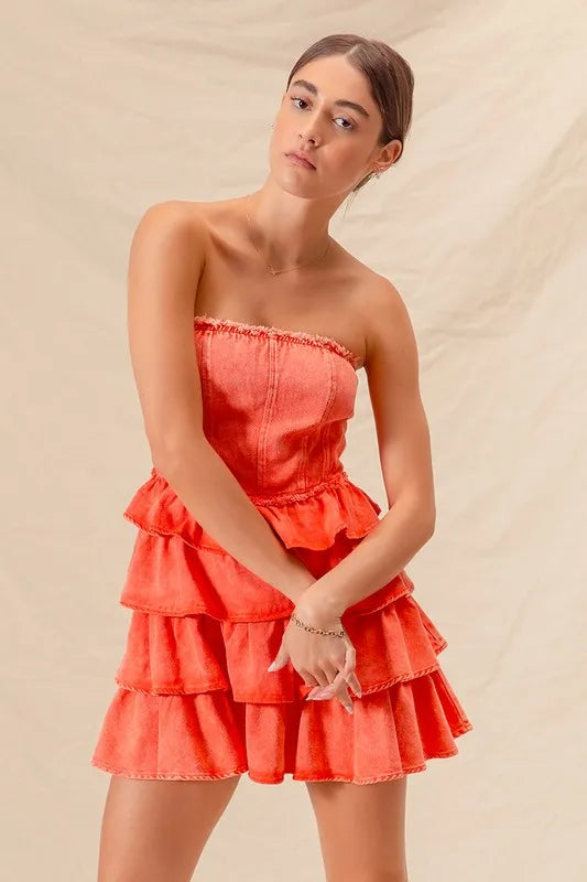 Strapless Ruffle Layered Game Day Cheer Up Dress - Orange - product view 7
