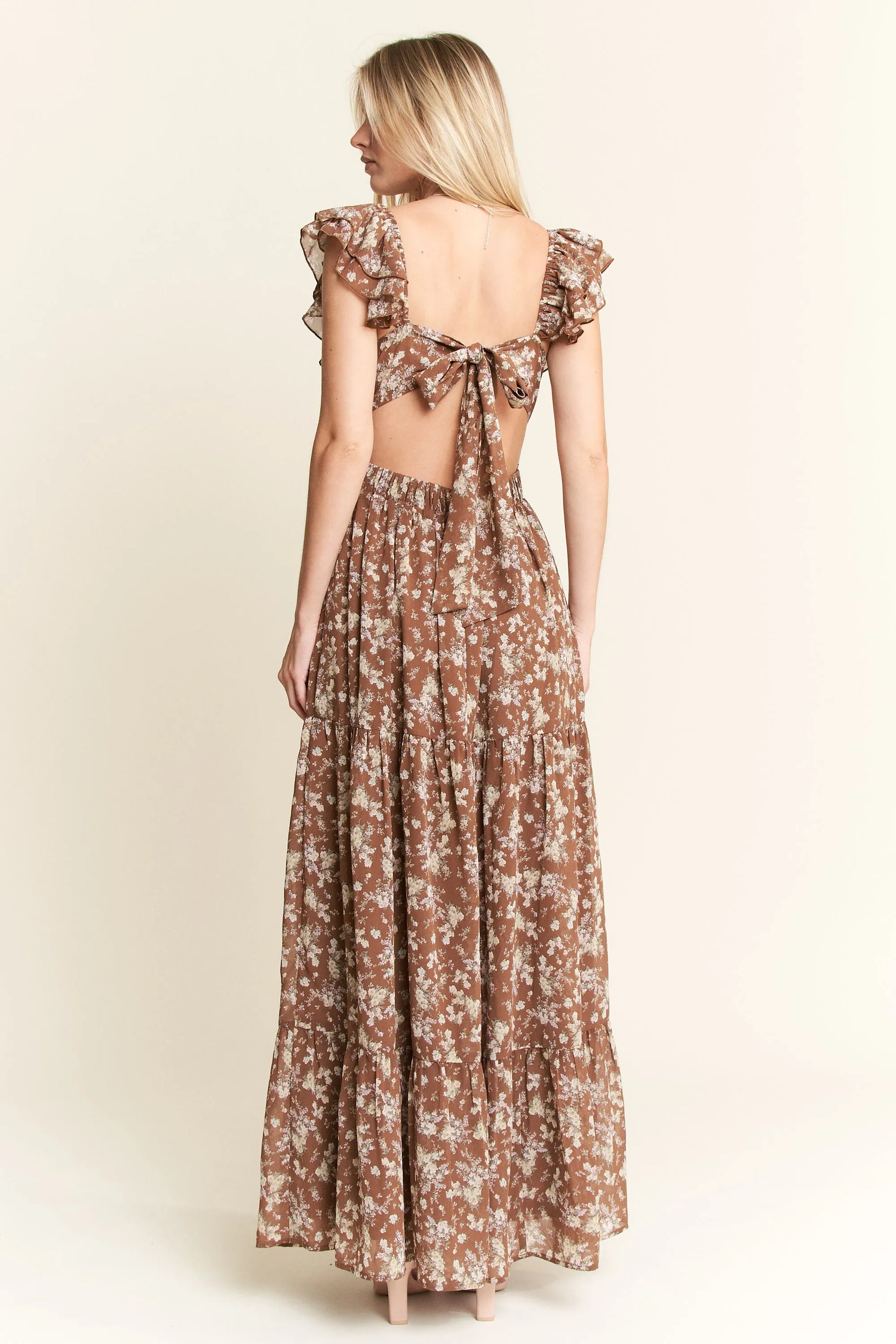 Ruffle Sleeve Tiered Maxi Dress - Mocha - product view 7