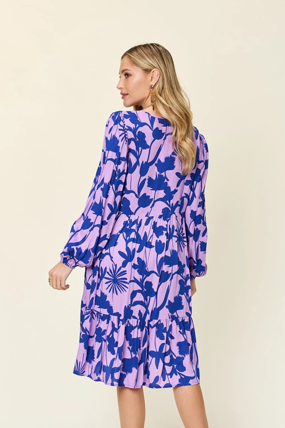Full Size Printed Ruffle Hem Dress with Pocket in Dark Green, Lavender and more - product view 13