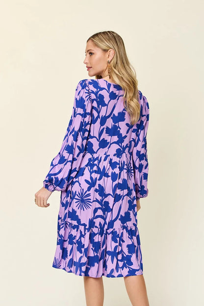 Full Size Printed Ruffle Hem Dress with Pocket in Dark Green, Lavender and more - product view 13