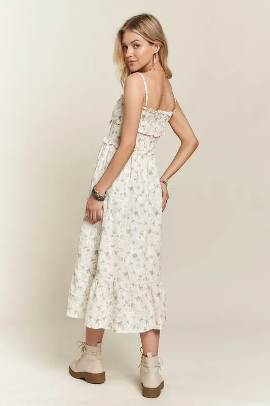 Smocked Floral Sweetheart Neck Cami Dress - Gum Leaf - product view 5