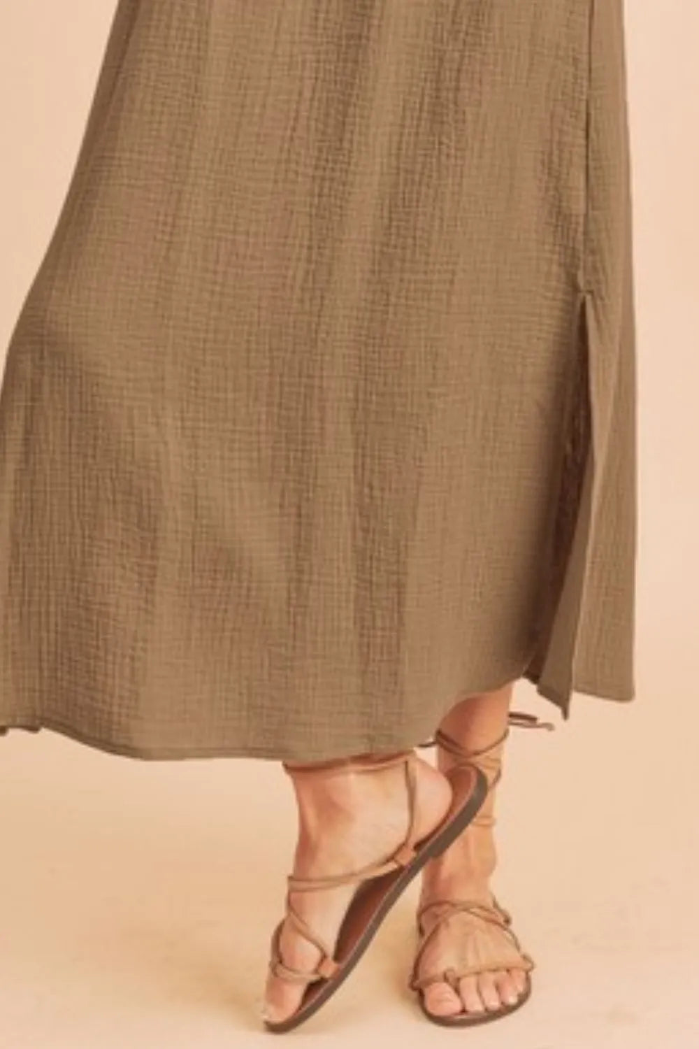 Side Slit Round Neck Sleeveless Tank Dress - Taupe - product view 3