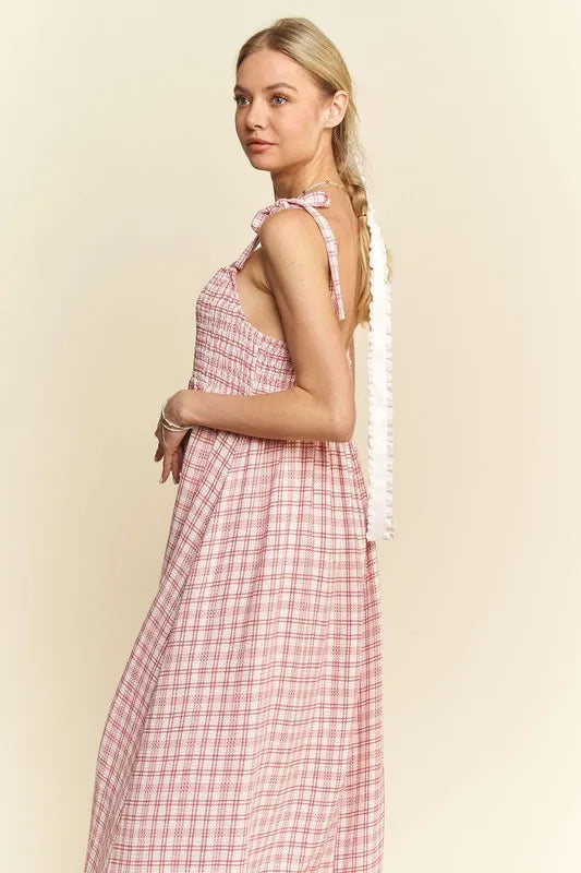 Smocked Sleeveless Maxi Cami Dress in Pink - product view 3