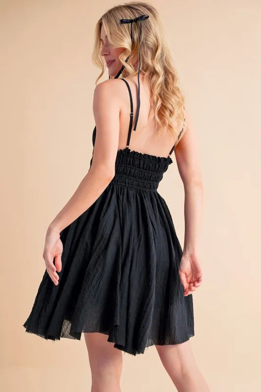Lace Detail Mini Cami Dress - Black - product view 2