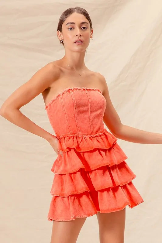Strapless Ruffle Layered Game Day Cheer Up Dress - Orange - product view 10