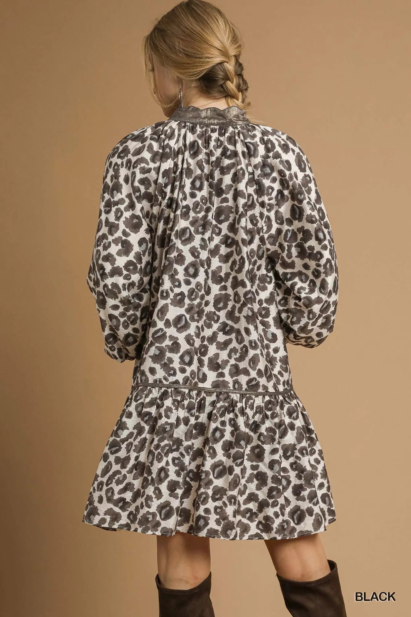 Leopard Print Tiered Mini Dress - Black - product view 3