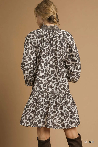 Leopard Print Tiered Mini Dress - Black - product view 3