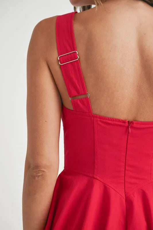 Poplin Square Neckline Bubble Mini Dress in Red - product view 10